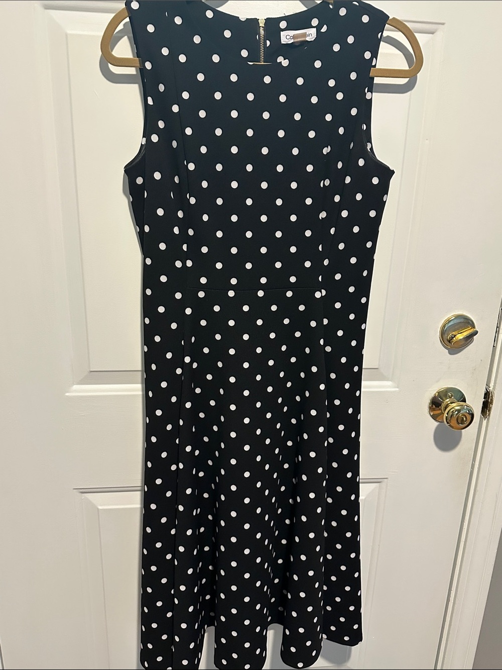 Calvin Klein Black and White Polka Dot Sleeveless Dress